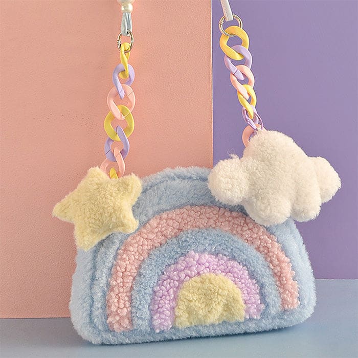 Colorful Rainbow Plush Bag - Standart / Pastel - Handbags