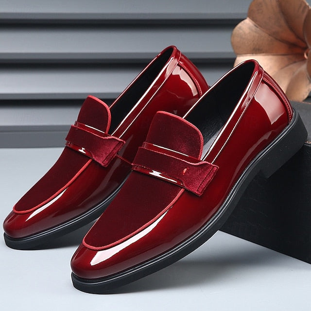 Men's Sleek – Leather Loafers Faux Design Red Velvet with