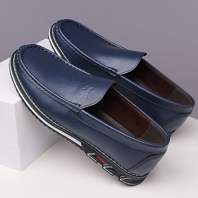 Men's  Blue Faux Leather Slip-On Loafers with Durable Sole