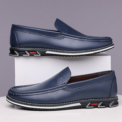 Men's  Blue Faux Leather Slip-On Loafers with Durable Sole