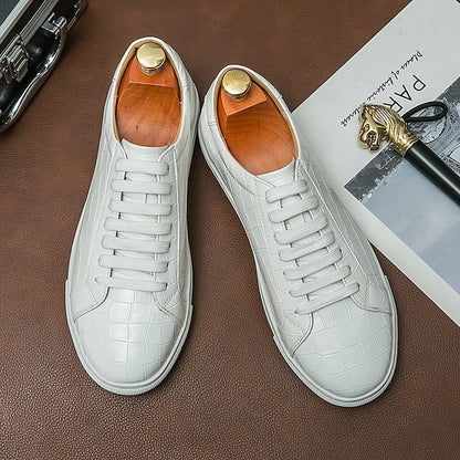 Men's White Crocodile Pattern Casual Sneakers – Stylish