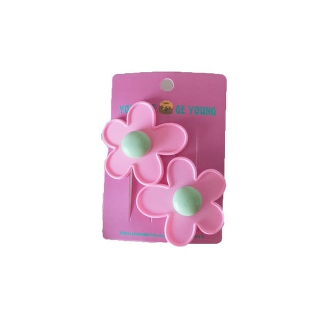 Cute Flower Abstract Hair Clips - Standart/ 2pcs / Pink