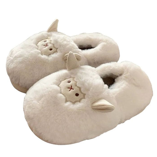 Cute Sheep Plush Slippers - EU 36 - 37 (US 6 - 6.5) / White