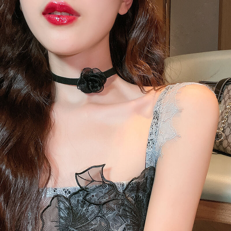 Lace Black Camellia Choker