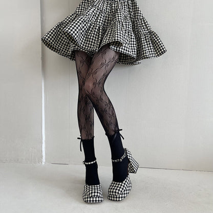 Collants Lolita à nœud en dentelle fleurie