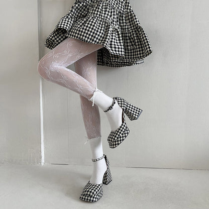 Collants Lolita à nœud en dentelle fleurie