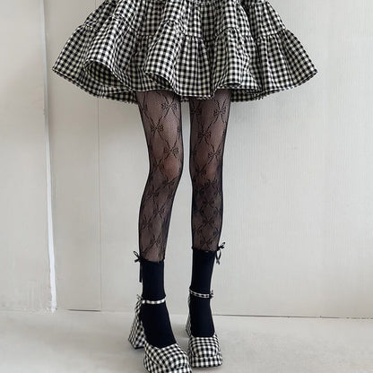 Collants Lolita à nœud en dentelle fleurie