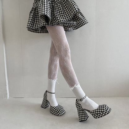 Collants Lolita à nœud en dentelle fleurie