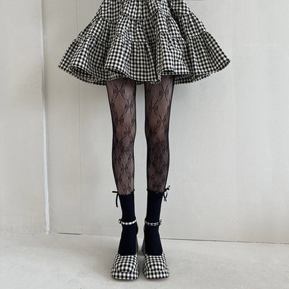 Collants Lolita à nœud en dentelle fleurie