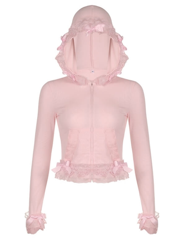 Sweat à capuche en dentelle rose doux