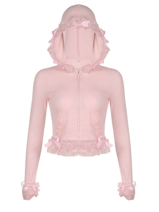 Sweat à capuche en dentelle rose doux