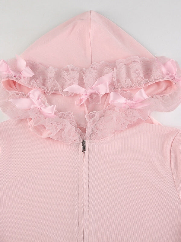 Sweat à capuche en dentelle rose doux