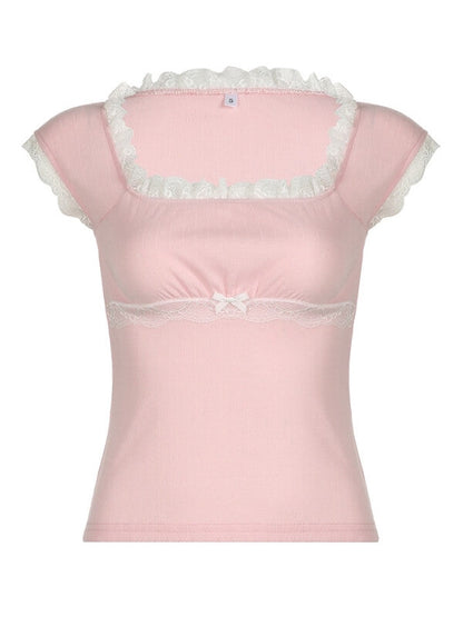 Rosa Patchwork-Top aus Spitze