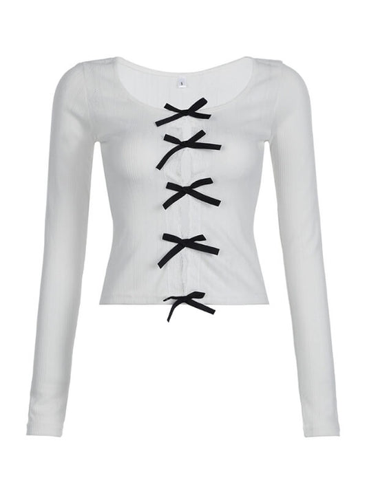 Elegant White with Black Bows Top