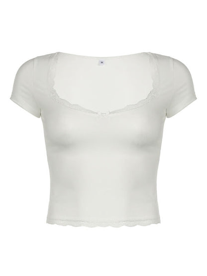 Square-cut Collar Lace Trim Top