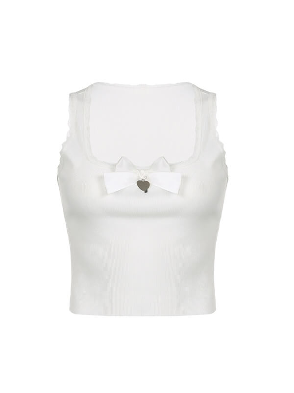 White Heart Bow Lace Top SpreePicky