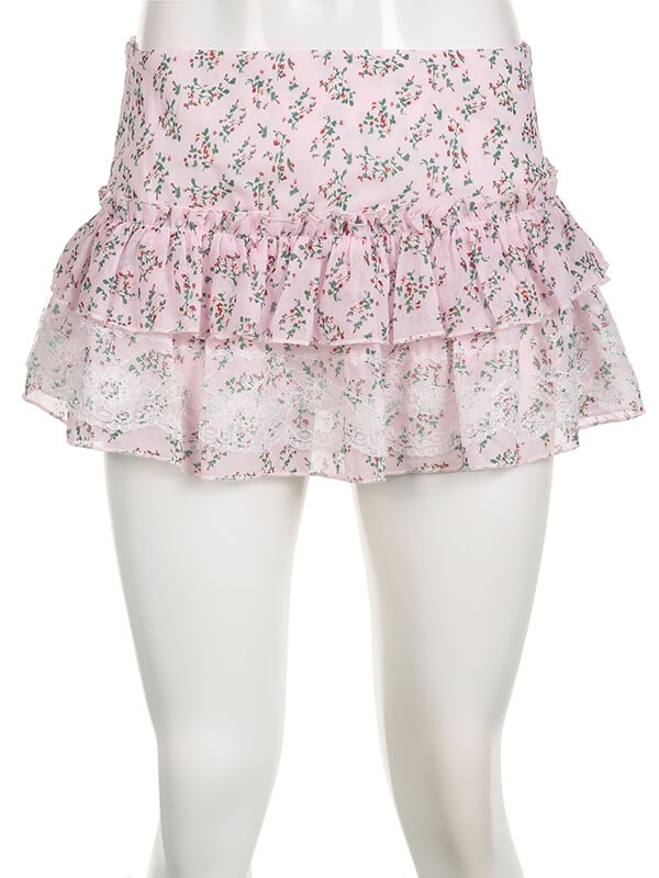 Sweet Pink Flower Lace Skirt SpreePicky