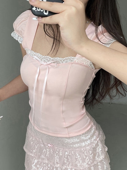 Süßes rosa Schleifentop