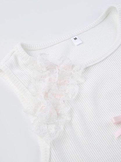 White Ribbon Sleeveless Top