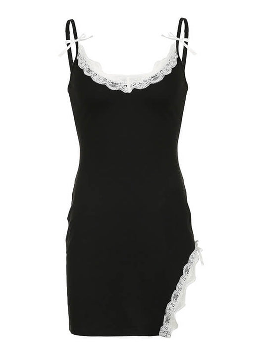 Schwarzes Camisole-Kleid aus Spitze