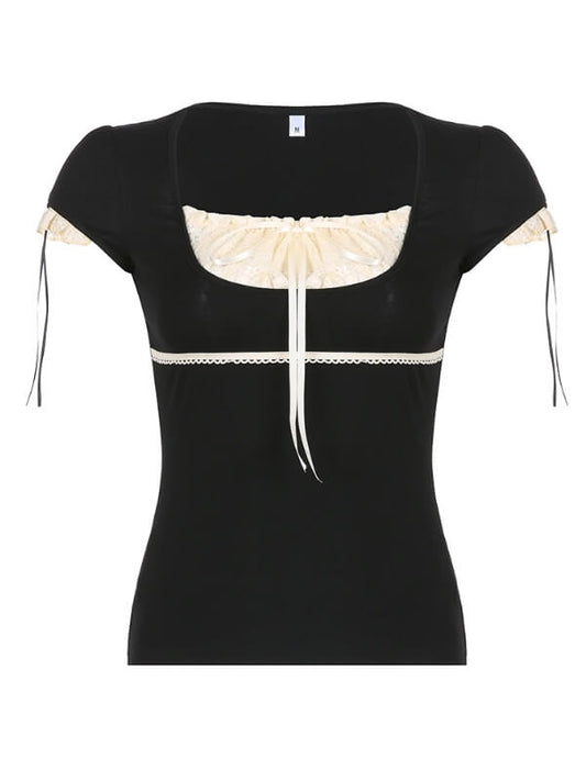 Schwarzes elegantes Spitzen-T-Shirt