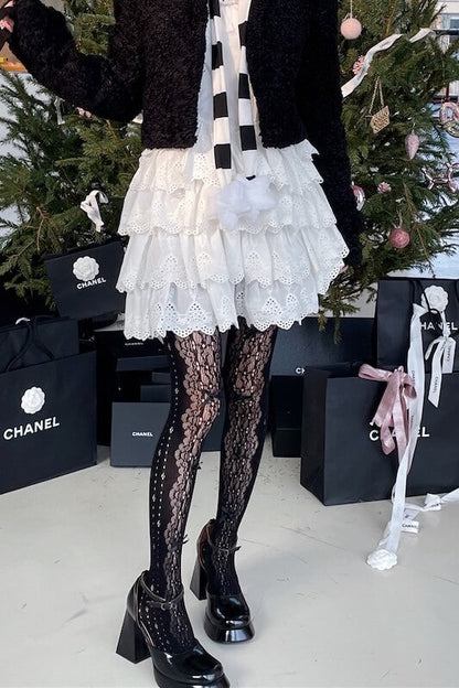 Lolita-Strumpfhose mit Schleife und Spitze