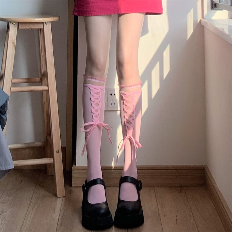 Lolita Lace Ribbon Bandage Stockings