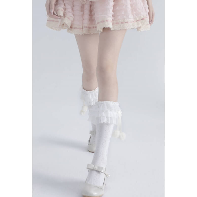 Lolita Layered Plush Ball Stockings