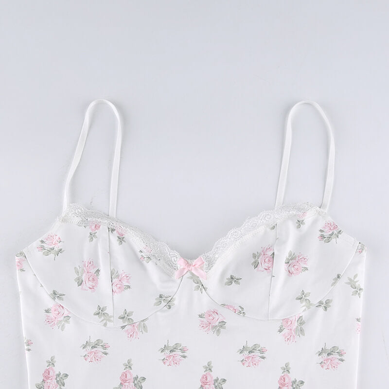 White Flowers Suspender Dress