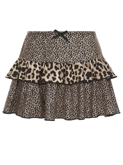 Retro Leopard Layered Skirt