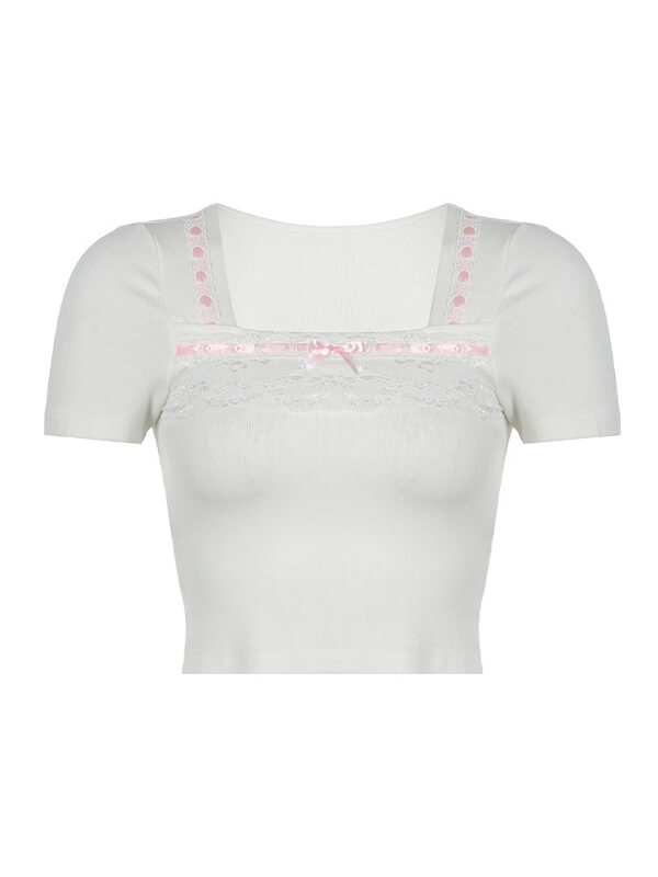 Weiß-rosa Spitzentop