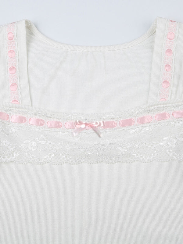 Haut en dentelle blanc rose