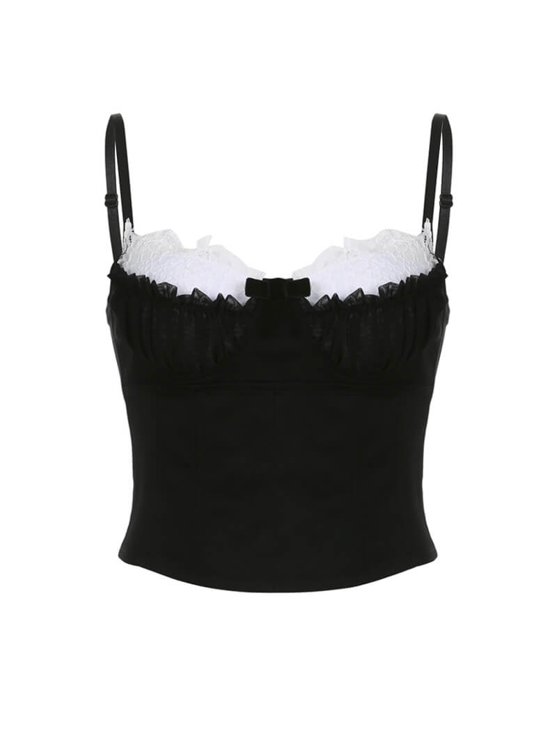 Camisole noire avec dentelle blanche