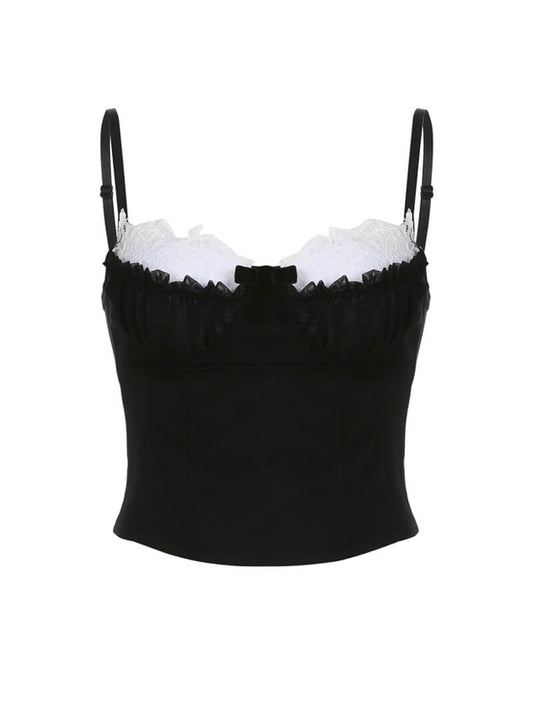 Camisole noire avec dentelle blanche