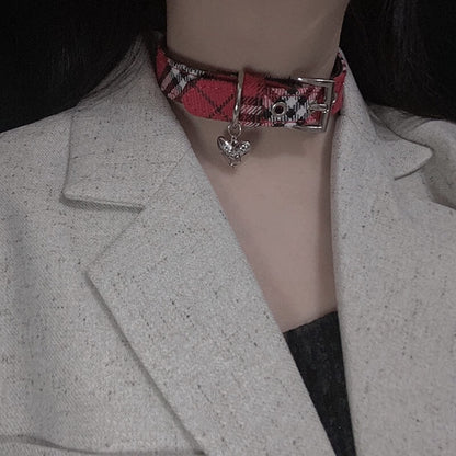 cutiekill-y2k-red-plaid-bone-choker-ah0651