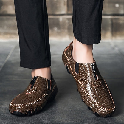 Men's Crocodile Pattern Leather Loafers - Stylish Slip-On