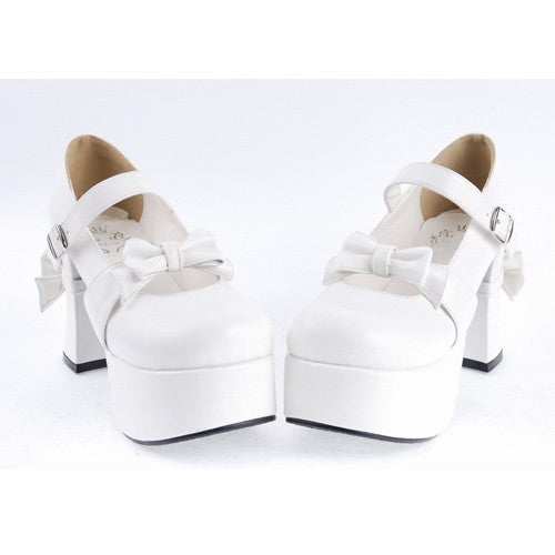 Ivory Patent Leather Rounded Toe Strap Bow Platform Footwear