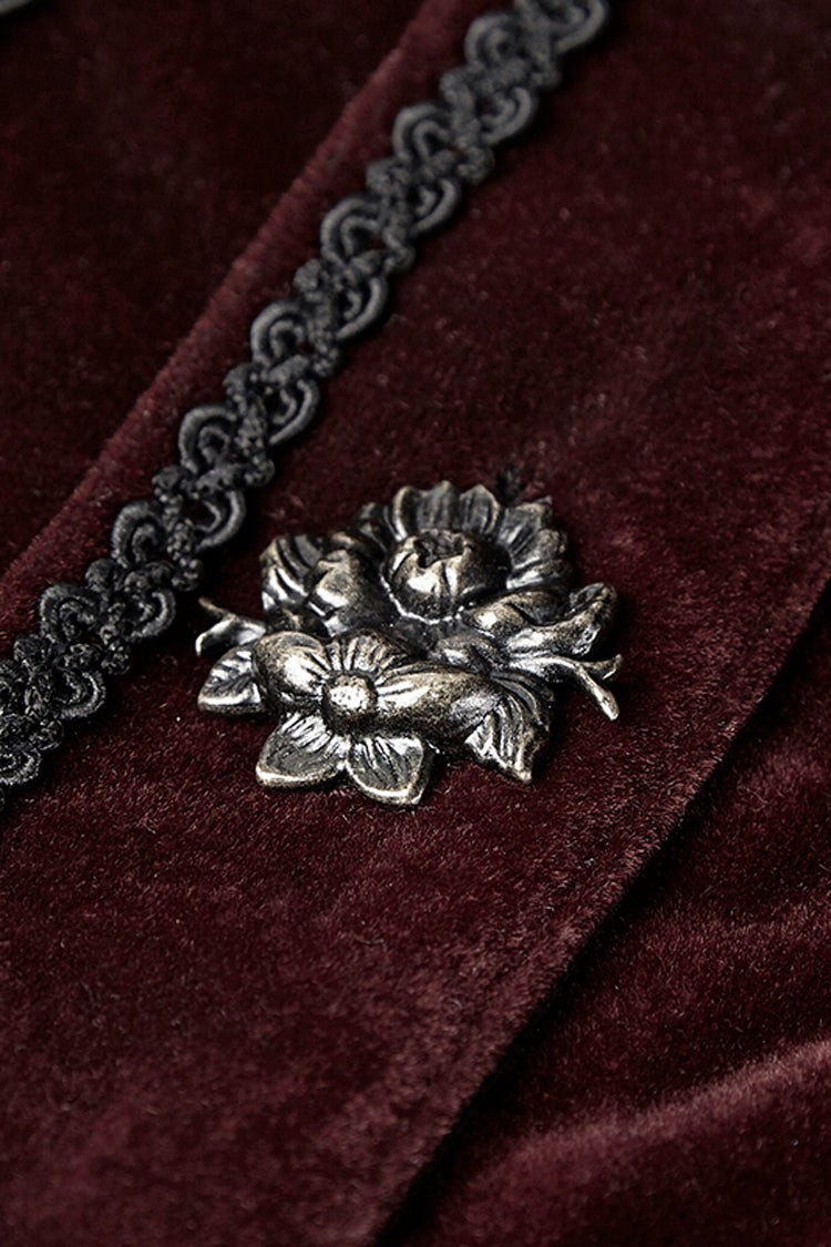 Gothic Jacket for Her with 3D Floral Decoration and Stand Collar