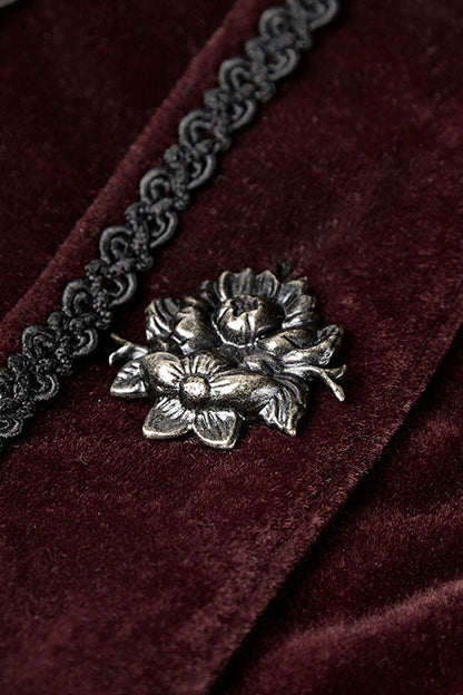 Gothic Jacket for Her with 3D Floral Decoration and Stand Collar