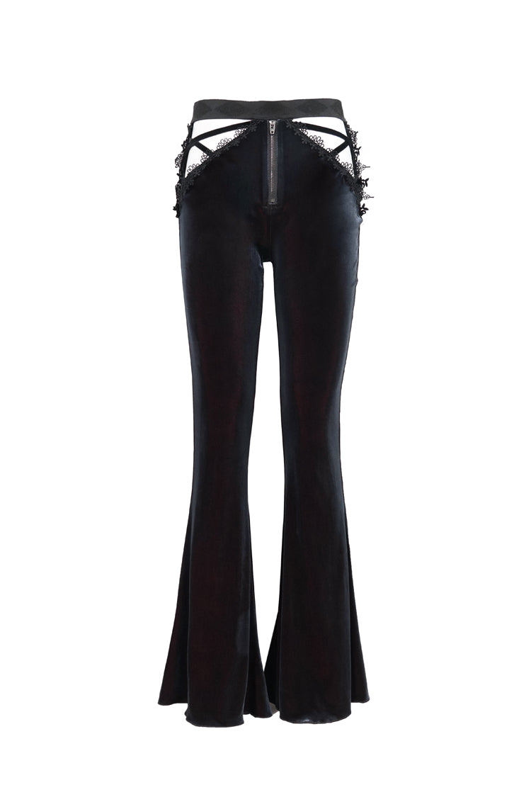Velvet Low-Rise Ribbon Cutout Flare Gothic Pants