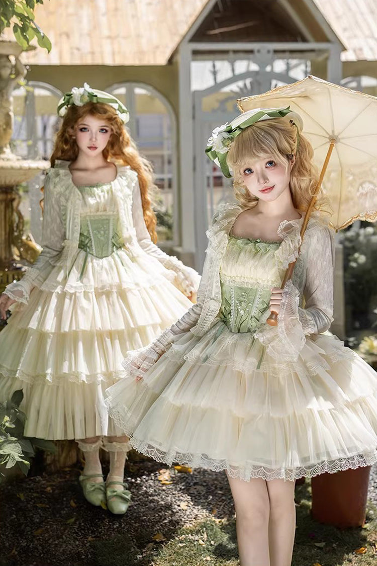 Fishbone Embroidered Sweet Lolita Jumper Dress - Green Letters & Poems