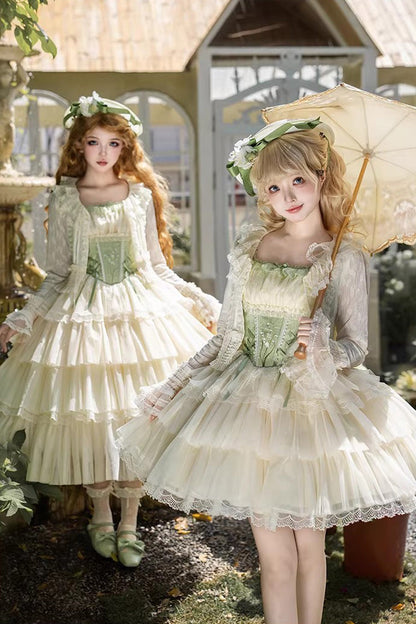 Fishbone Embroidered Sweet Lolita Jumper Dress - Green Letters & Poems