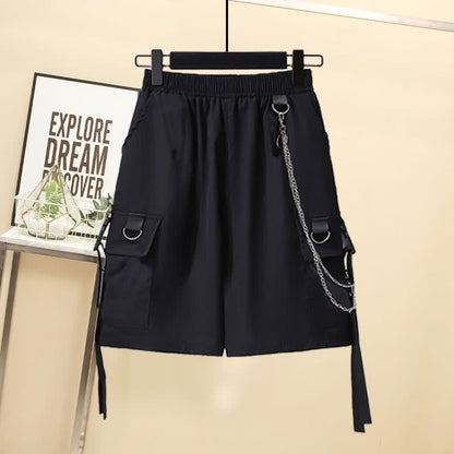 Vest Black Buckle Chain Pants Pocket Cargo T-Shirt Shorts