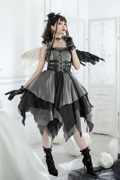 Silver/Grey Gothic Lolita Multi-Layered Asymmetric JSK Dress