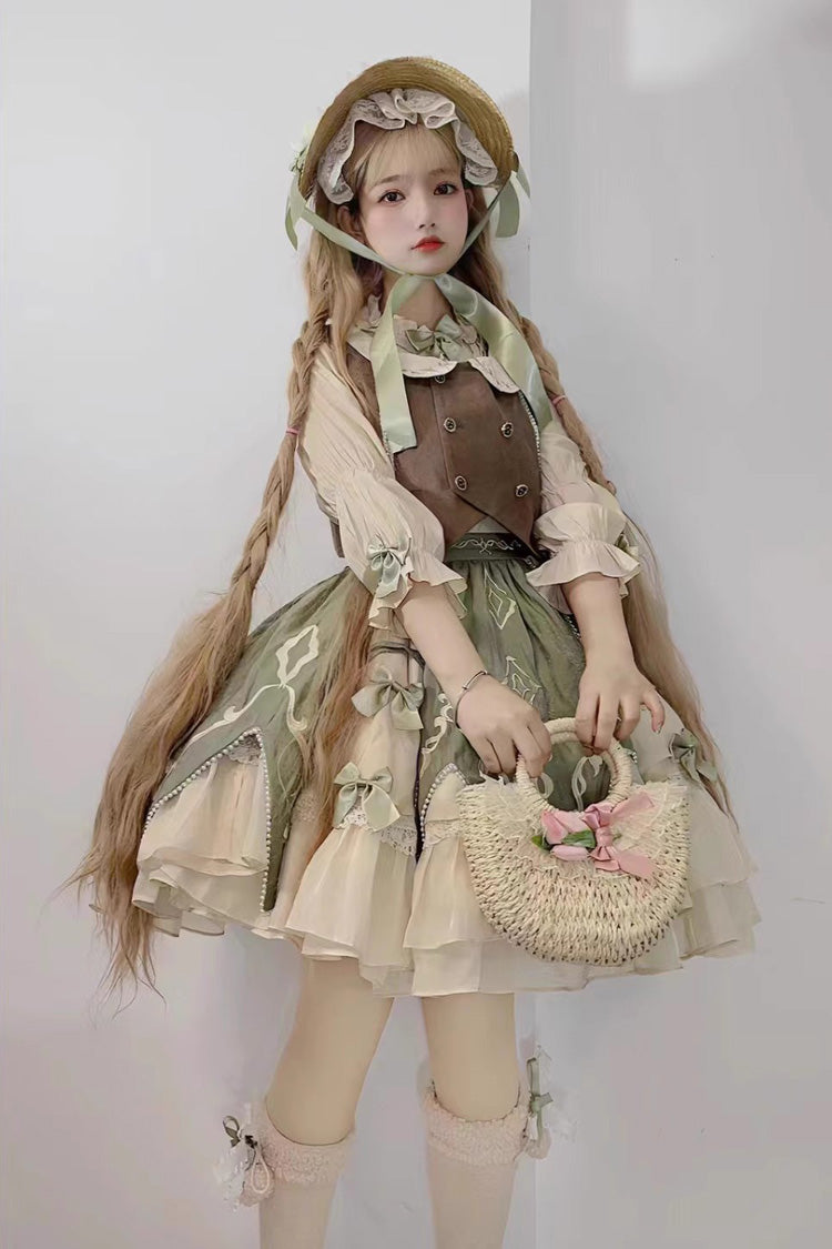 Emerald Multi-Layer Print Bow Lolita 3-Piece Set - Wizard of Oz