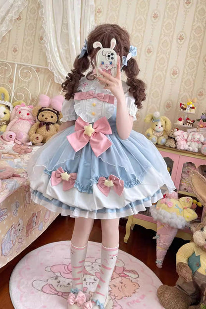 Little Wishing Star Ruffle Bowknot Jsk Dress - Sweet Lolita