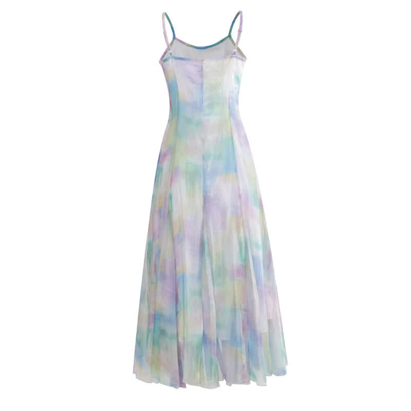 Sweet Tie Dye Fringed Cardigan Sweater Chiffon Slip Dress