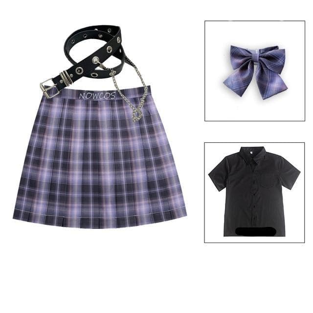 SpreePicky Plaid Pleated Skirts JK School Uniform Set SP15386