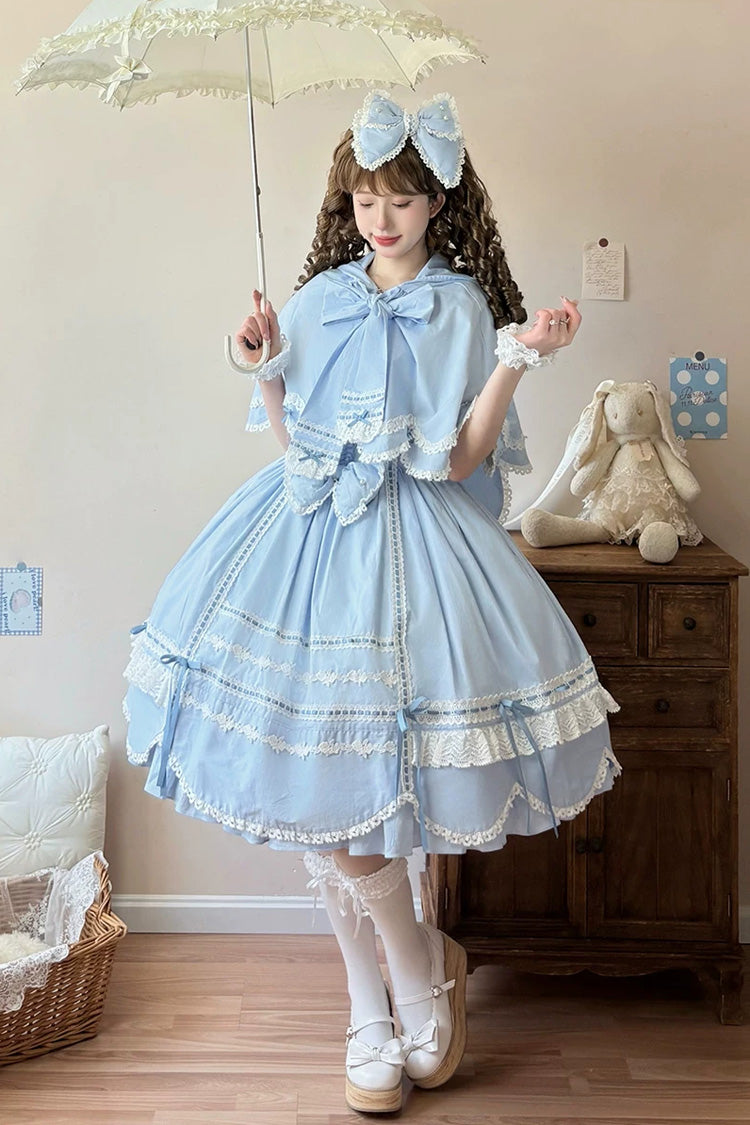 Cotton Sleeveless Lace-Trimmed Sweet JSK with Bow Details