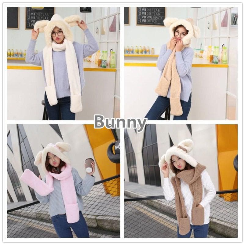 SpreePicky Kawaii Bunny/Bear Ears Scarf Hat SP1710929